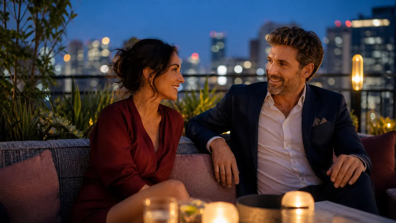 Adult couple talking at blue hour