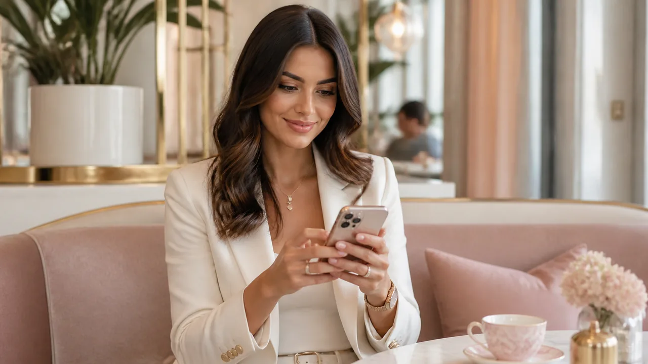 Adult woman creating her dating profile on a smartphone