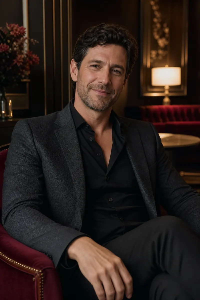 Confident adult man in a refined contemporary lounge