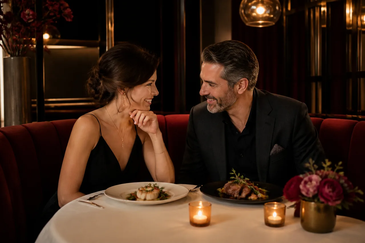 Adult couple enjoying a refined fine-dining experience